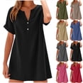 thumbnail image 1 of Aboser Womens Short Sleeve Henley Dresses Dressy Casual Cotton Linen Tunic Dress Button Up V Neck Dresses Solid Color Sundress Summer Breathable Beach Dress, 1 of 6