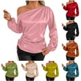 thumbnail image 1 of Aboser Womens Off Shoulder Shirts Trendy Silky Satin Shirt Ruched Long Sleeve Blouses Dressy Casual Party Club Blouse Loose Fits Semi Formal Tops Black S, 1 of 6