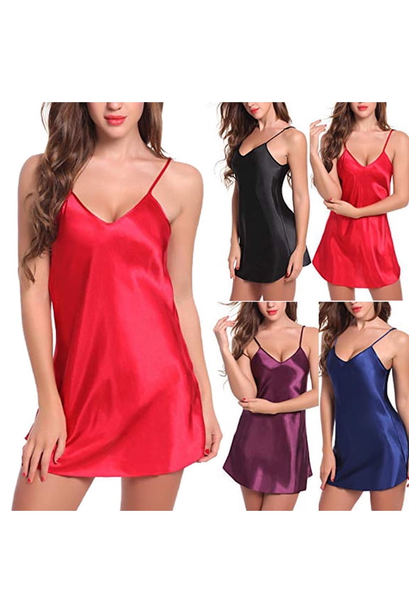 Womens Silk Satin Nightgowns Thin Spaghetti Strap Chemise Sleepshirts Full Slips Loungewear Cozy Soft V Neck Mini Pajama Dress