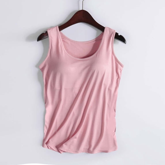 Aboser Womens Sleeveless T Shirts with Built in Bras Basic Cowl Neck Layering Shirt Comfort Soft Tank Tops Solid Color Undershirts