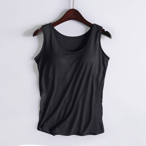 Aboser Womens Sleeveless T Shirts with Built in Bras Basic Cowl Neck Layering Shirt Comfort Soft Tank Tops Solid Color Undershirts