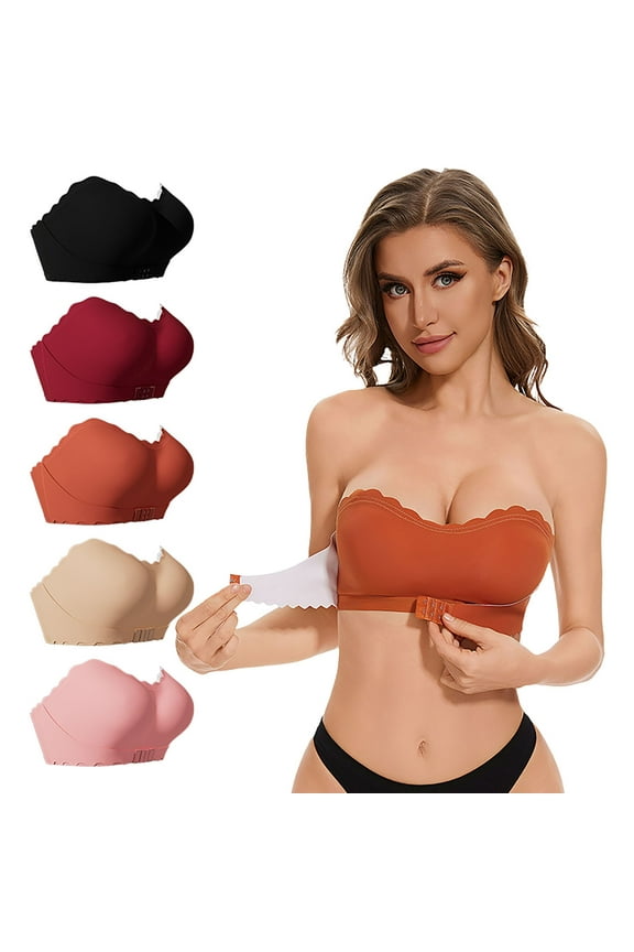 Womens Strapless Bras Off the Shoulder Seamless Bralette Comfort Soft Tube Tops No Underwire Bra Push Up Full Coverage Bras Pink S