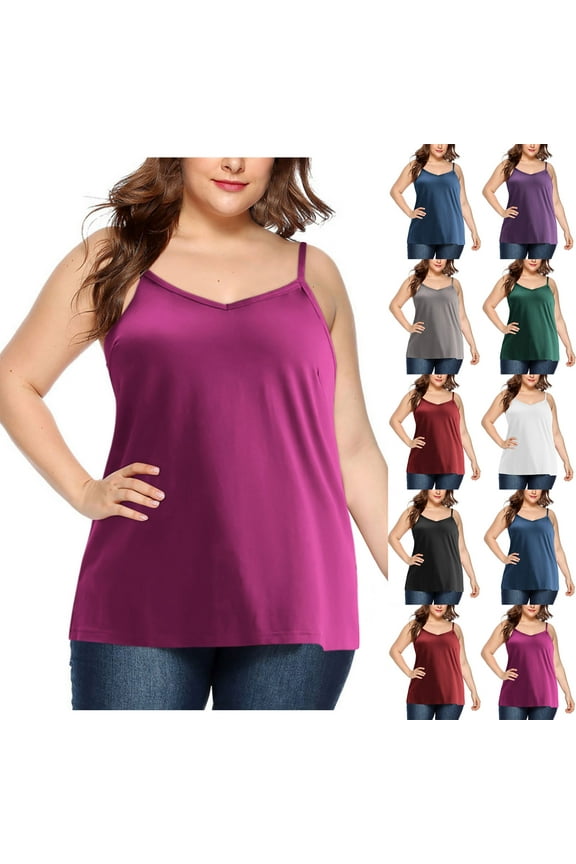 Womens Summer Camisole Tops Plus Size Sleeveless Shirts Elegant Spaghetti Strap Cami Tank Top Casual V Neck Blouses Loose Fits Undershirts Gray XL