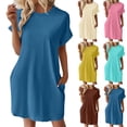 thumbnail image 1 of Aboser Womens Summer Dresses 2026 Short Sleeve Mini Dress Casual Crew Neck T-Shirt Dresses Loose Fits Plain Dress Teen Girls Comfy Soft Tshirt Dresses with Pockets, 1 of 7