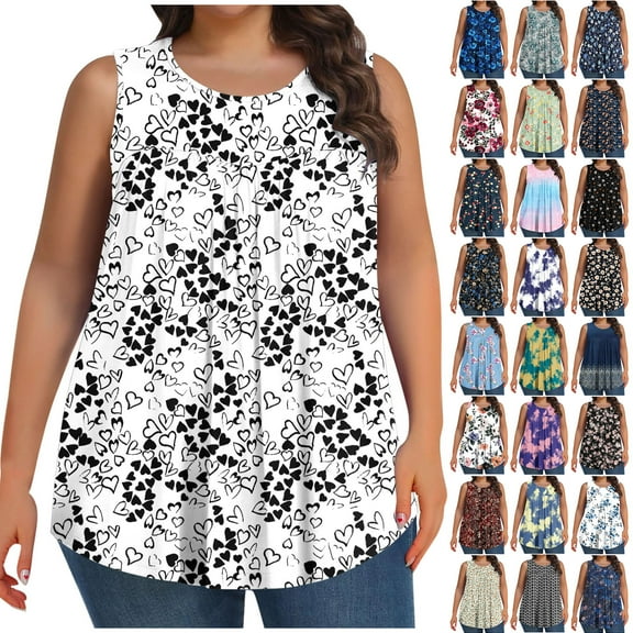 Aboser Womens Summer Tank Tops Plus Size Sleeveless Shirts Cute Floral Graphic Tees Oversized Crew Neck Tee Blouses Hide Belly T Shirt for Women 2026