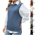thumbnail image 1 of Aboser Womens Sweater Vest Sleeveless Crew Neck Sweaters Dressy Casual Workwear Cozy Side Button Knit Vests Soft Ribbed Edge Waistcoat Blue L, 1 of 6