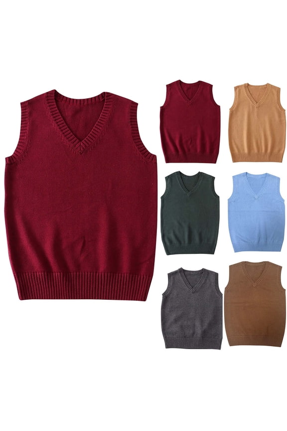 Womens Sweater Vest V Neck School Uniform Vests Solid Color Sleeveless Knit Sweaters Loose Fit Cotton Pullover Tank Tops Dark Gray S