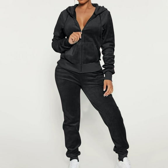 Aboser Womens Sweatsuit 2 Piece Set Velour Jogging Workout Sets Zip Up Long Sleeve Tracksuit Casual Elastic Waist Lounge Outfits with Pockets
