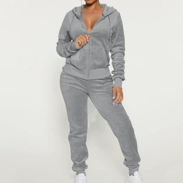 Aboser Womens Sweatsuit 2 Piece Set Velour Jogging Workout Sets Zip Up Long Sleeve Tracksuit Casual Elastic Waist Lounge Outfits with Pockets
