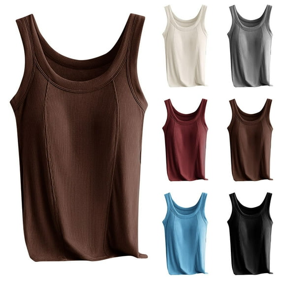 Aboser Womens Tank Tops with Built-In Bra Basic Camisole Stretchy Knitted Shirt with Chest Pads No Steel Ring Cup Shirts Wide Strap Yoga Workout Tanks