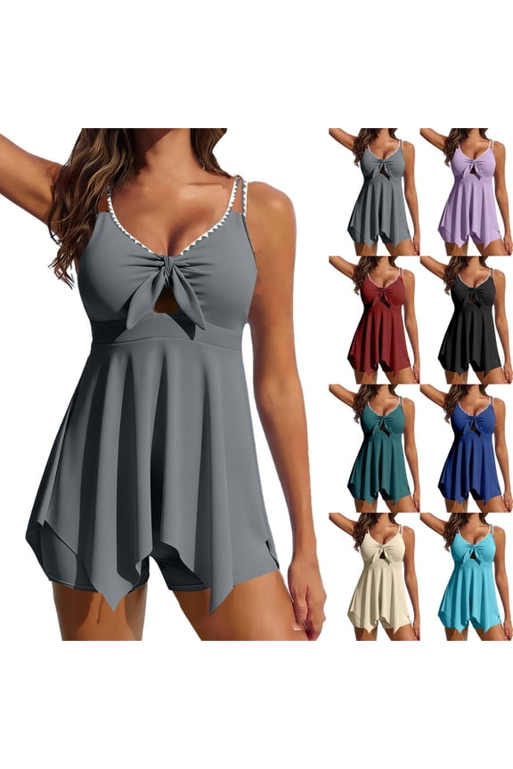 Womens Tankini Swimsuits Flowy Long Torso Top with High Waisted Buttom Bathing Suit Push Up Swim Dress Tummy Control 2 Piece Beachwear Mint Green M
