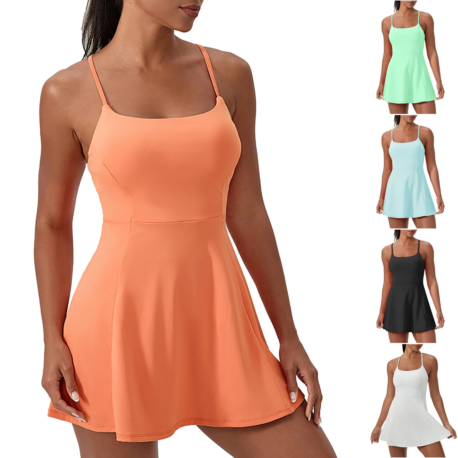 Aboser Womens Tennis Dress with Built in Bras Athletic Mini Romper Dresses Seamless Quick Dry Sports Dress Active Spaghetti Strap Workout Dresses