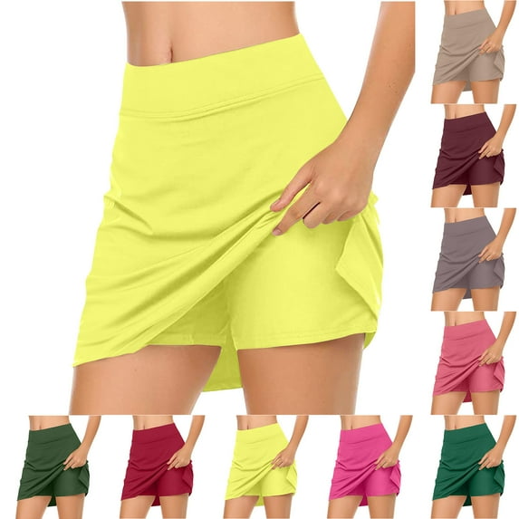 Aboser Womens Tennis Skirts High Waisted Workout Skorts Built in Shorts Solid Color Golf Skirt Activewear Knee Length Golf Skort with Pocket