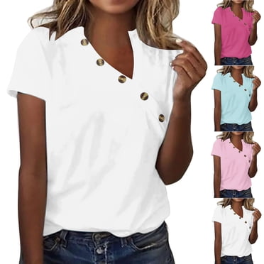 YWJOUDA Summer Fashion Oversize Shirts For Womens 2025 Casual Pullover Short Sleeve Round Neck Button Shirt Top Blouses, Women's, Size: 4XL, Black