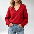thumbnail image 1 of Aboser Womens Trendy V Neck Sweaters Dressy Casual Long Sleeve Pullover Tops Comfy Soft Knit Sweater Ladies Workwear, 1 of 8