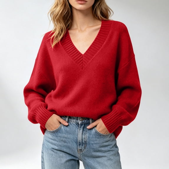 Aboser Womens Trendy V Neck Sweaters Dressy Casual Long Sleeve Pullover Tops Comfy Soft Knit Sweater Ladies Workwear