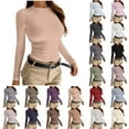 thumbnail image 1 of Aboser Womens Underscrubs Slimming Long Sleeve T-Shirts Lightweight Round Neck Basic Tees Solid Color Layering Shirt Fall Fashion Clothes, 1 of 5