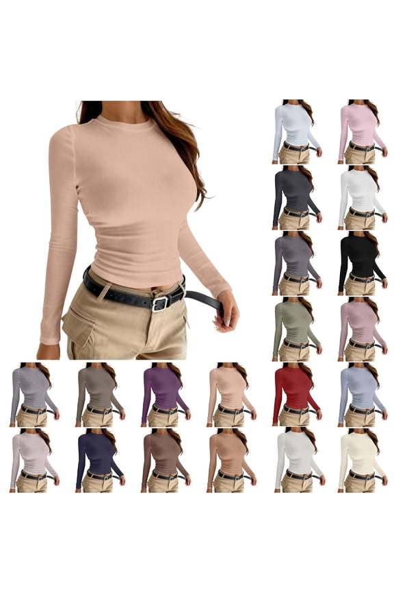 Womens Underscrubs Slimming Long Sleeve T-Shirts Lightweight Round Neck Basic Tees Solid Color Layering Shirt Fall Fashion Clothes