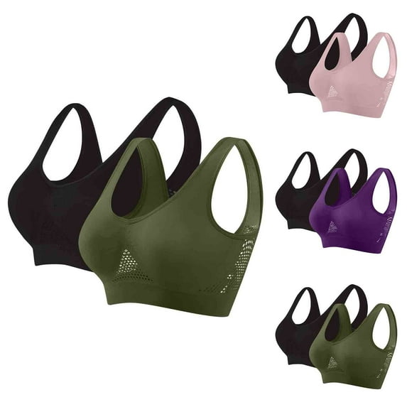 Aboser Womens No Underwire Sports Bras 2 Pack High Impact Supportive Workout Bras Plus Size Wireless Pullover Bralette Breathable Full Coverage Running Bra