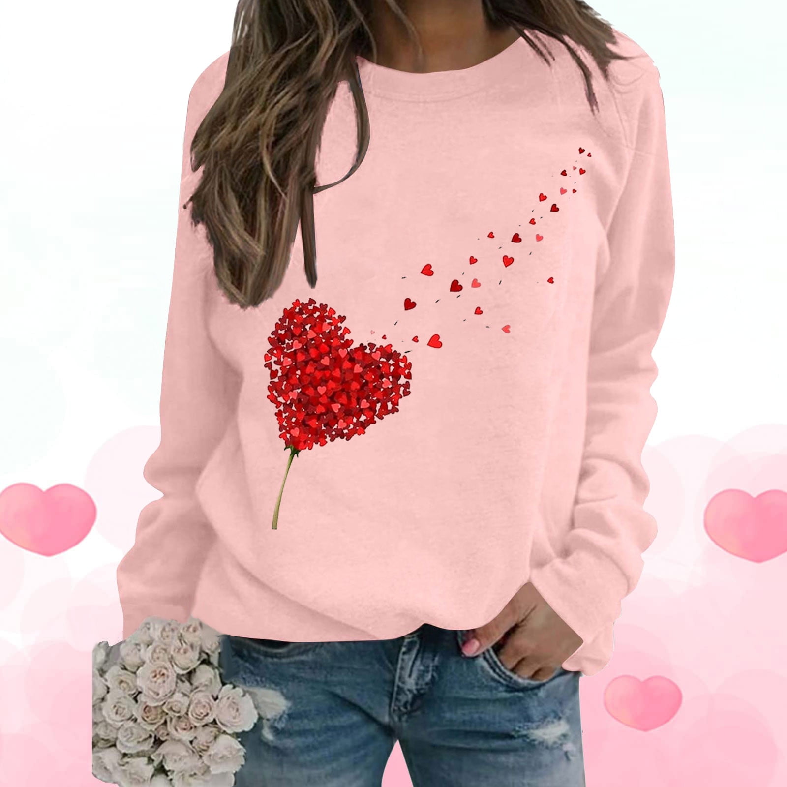 Valentine's Day Heart Round Neck Long Sleeve Sweatshirt