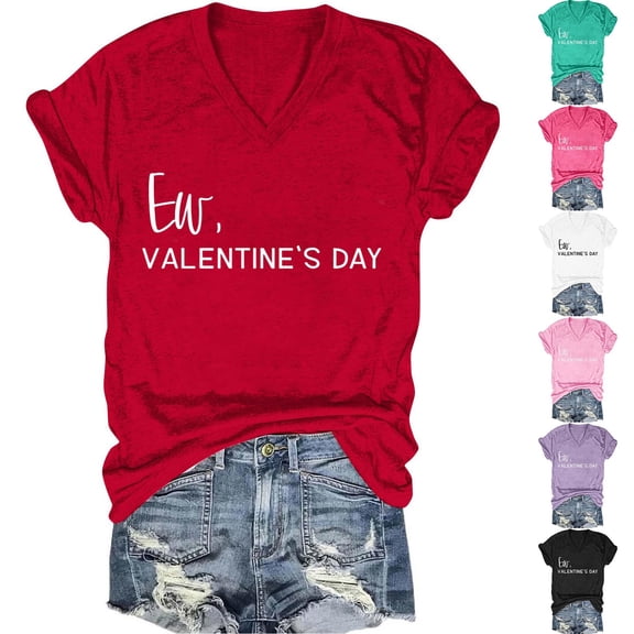 Aboser Womens Valentines T Shirts Valentine's Day Festive Tops Casual Short Sleeve Graphic Tees Soft V Neck Tshirts Funny Couple Matching Clothes