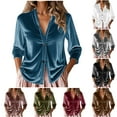 thumbnail image 1 of Aboser Womens Velvet Shirts Dressy Casual Button Down Blouses Cozy Soft Velour Shirt Tops Loose Fit V Neck Blouse for Ladies Fall Clothing, 1 of 7