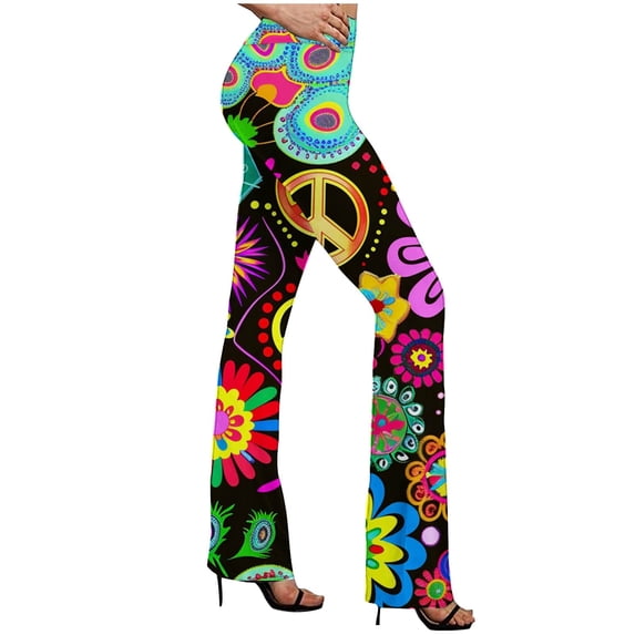 Aboser Womens Vintage Ethnic Flare Leggings Boho Paisley Floral Yoga Pants Tummy Control High Waisted Leggings Bell Buttoms Bootcut Pants