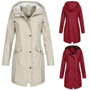 Aboser Womens Waterproof Rain Jacket with Hood Lightweight Outdoor Trench Coat Knee Length Windbreaker with Pockets Athletic Climbing Hiking Long Raincoats