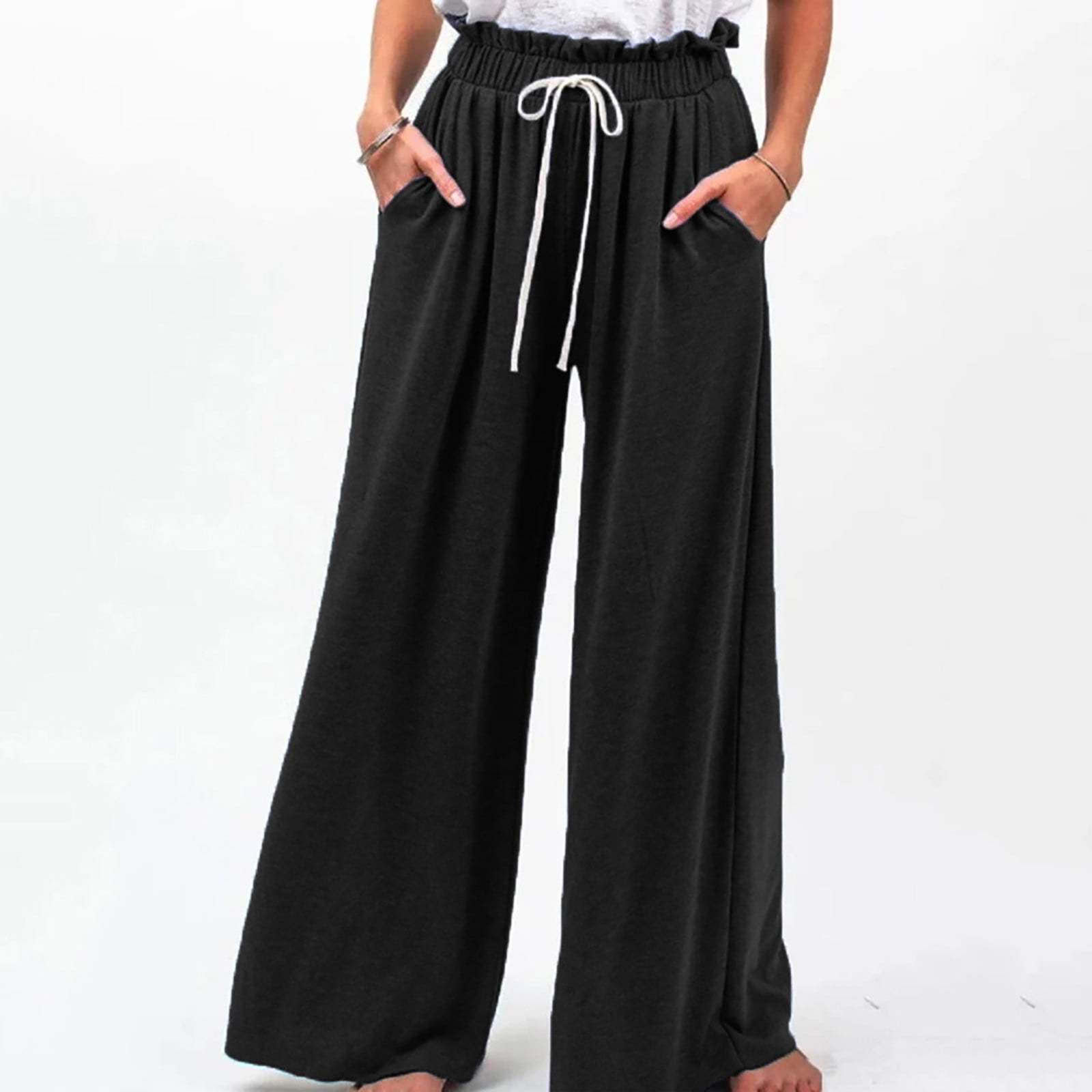 Aboser Womens Wide Leg Palazzo Pants Casual High Waisted Lounge Pants Flowy Loose Fit Trousers