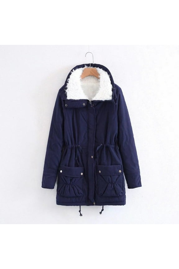 Womens Winter Coats Trendy Lapel Parkas Sherpa Fleece Lined Jackets Casual Solid Warm Quilted Jacket Thick Anorak with Pockets