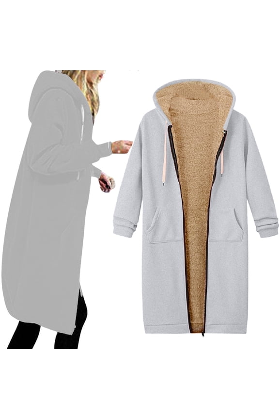 Womens Winter Coats Plus Size Fleece Jacket Thermal Sherpa Lined Coat Soft Zip Up Hoodies Casual Long Outwear Coats with Pockets