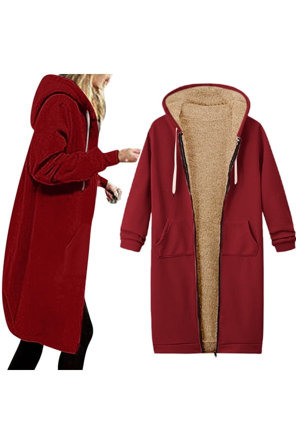Womens Winter Coats Plus Size Fleece Jacket Thermal Sherpa Lined Coat Soft Zip Up Hoodies Casual Long Outwear Coats with Pockets