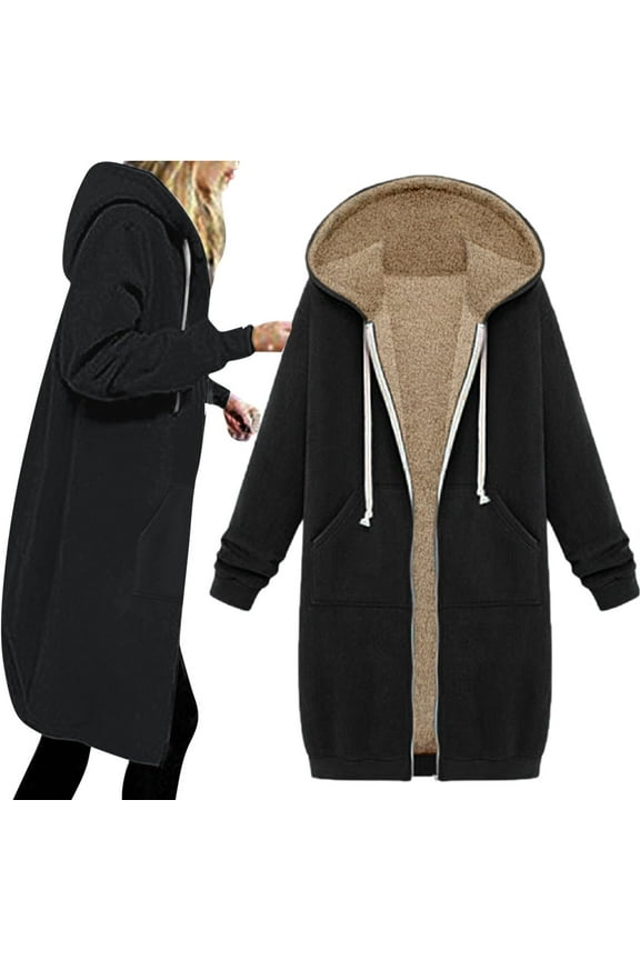 Womens Winter Coats Plus Size Fleece Jacket Thermal Sherpa Lined Coat Soft Zip Up Hoodies Casual Long Outwear Coats with Pockets