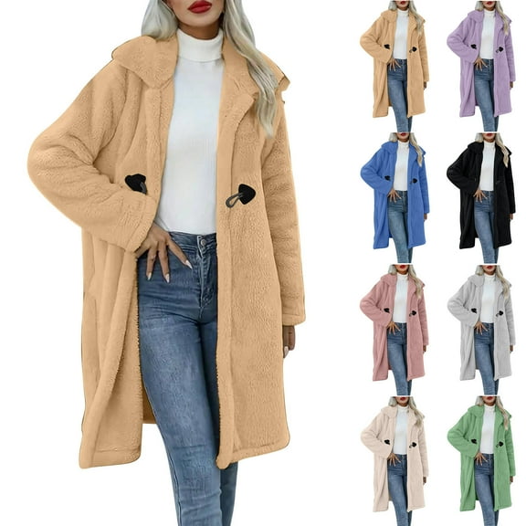 Aboser Womens Winter Fleece Jackets Fuzzy Sherpa Long Coats Warm Open Front Cardigan Lapel Long Sleeve Jacket Coat Loose Casual Plush Outerwear with Pockets