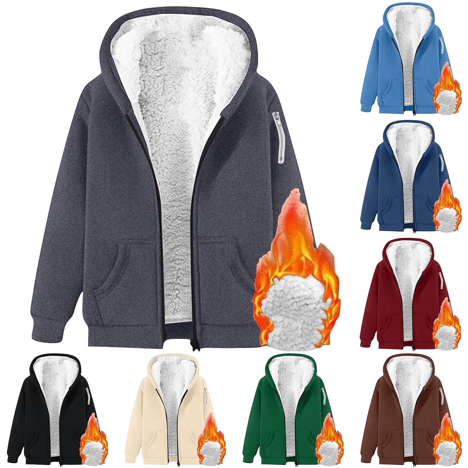 Aboser Womens Winter Fleece Lined Hoodies Plus Size Zip Up Hooded Jacket Warm Long Sleeve Sweatshirt Coat Thicken Sherpa Hoodie Jackets with Pockets Green XXXXXL