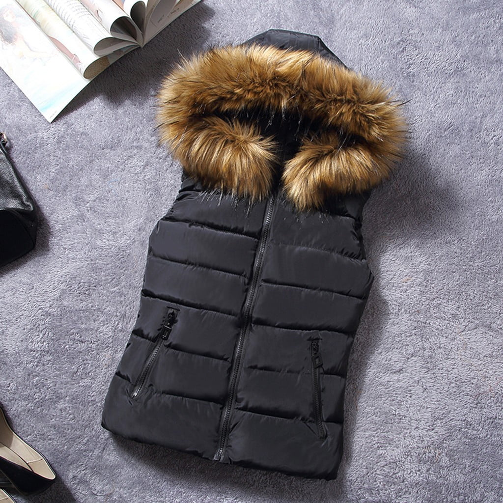 Aboser Womens Winter Puffer Vest with Faux Fur Hood Padded