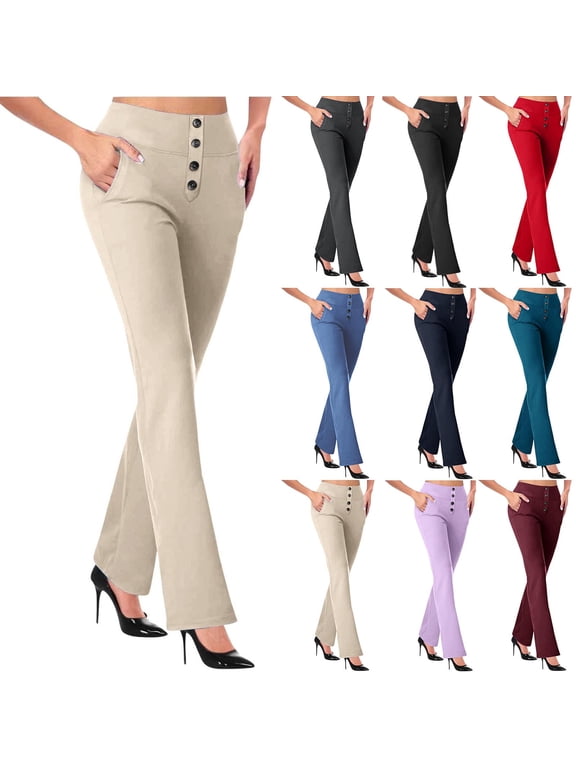 Womens Work Slacks for Office Business Casual Straight Leg Dress Pants Slim Fit High Waist Trousers Pull On Golf Pants with Pockets
