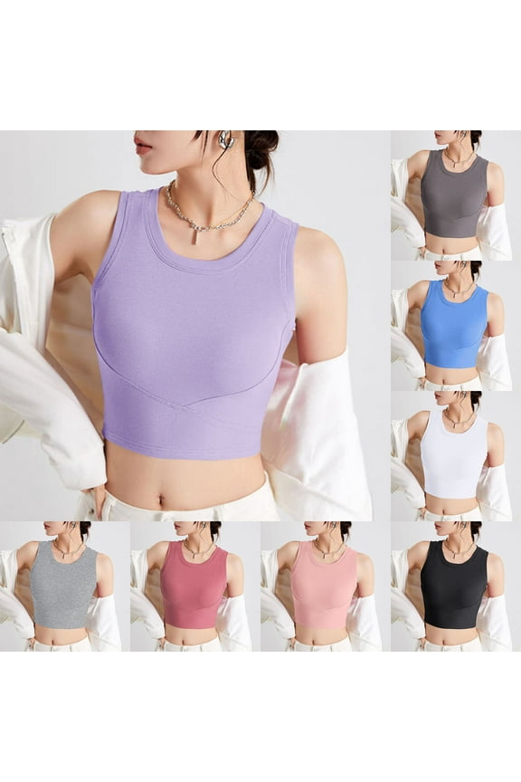 Womens Workout Tank Top with Built in Bra Slimming U Neck Yoga Shirt Athletic Gym Tank Tops for Women Layering Tanks Stretch Casual Sleeveless Basic Tees