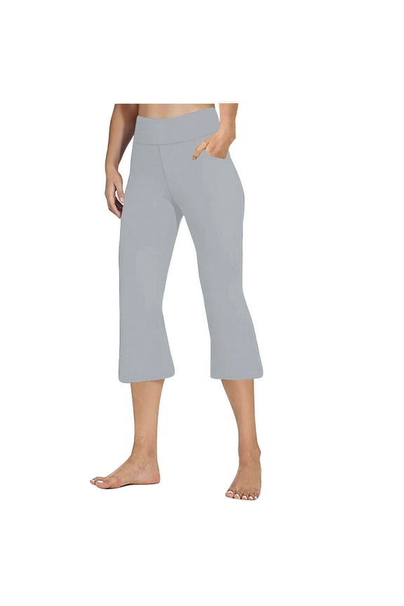 Womens Workout Yoga Capri Pants with Pockets Active High Waisted Workout Leggings Slim FIt Flare Pants Gym Running Yoga Leggings Stretchy Casual Capris