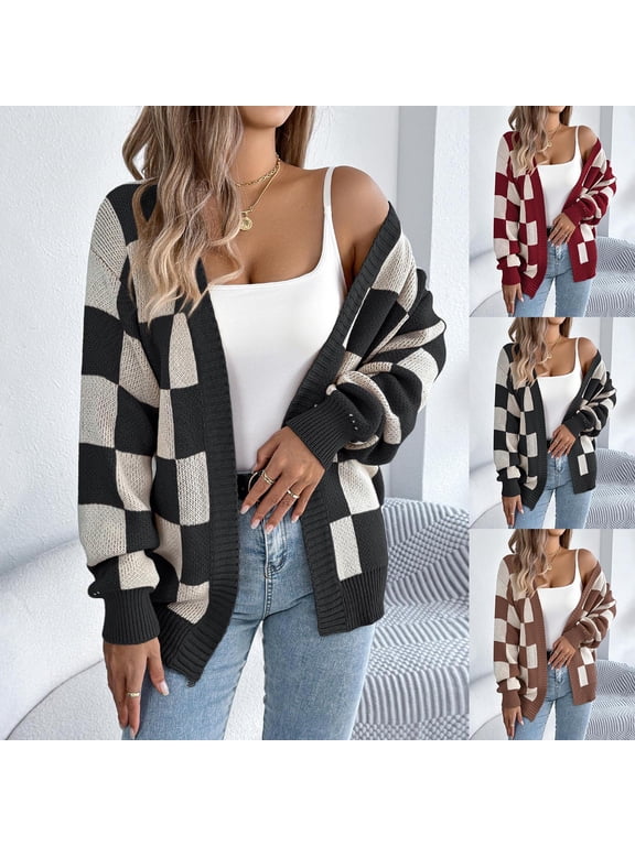 Womens Y2k Cropped Cardigan Sweaters Preppy Fashion Argyle Plaid Sweater Coat Lightweight Cotton Knit Cardigan Button Up Long Sleeve Crop Tops