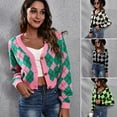 thumbnail image 1 of Aboser Womens Y2k Cropped Cardigan Sweaters Preppy Fashion Argyle Plaid Sweater Coat Lightweight Cotton Knit Cardigan Button Up Long Sleeve Crop Tops, 1 of 9