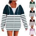 thumbnail image 1 of Aboser Womens Zip Up Hoodies Long Sleeve Fashion Sweatshirt Loose Fit Striped Hooded Sweatshirts Fleece Y2K Hoodie Jackets 2026 Preppy Fall Winter Clothes Green XL, 1 of 5