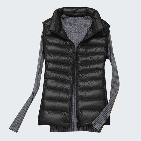 Aboser Womens Zip Up Puffer Vest Sleeveless Stand Collar Padded Vests Winter Thermal Quilted Jacket Coat with Pockets Plus Size Shiny Down Coats