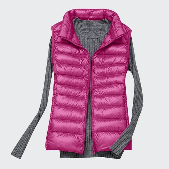 Aboser Womens Zip Up Puffer Vest Sleeveless Stand Collar Padded Vests Winter Thermal Quilted Jacket Coat with Pockets Plus Size Shiny Down Coats