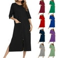 thumbnail image 1 of Aboser Womens Zip Up Robes with Pockets Loose Fit 3/4 Sleeve Bathrobes Casual Raglans Long Sleepwear Solid Color Crewneck Nightgowns Red L, 1 of 8