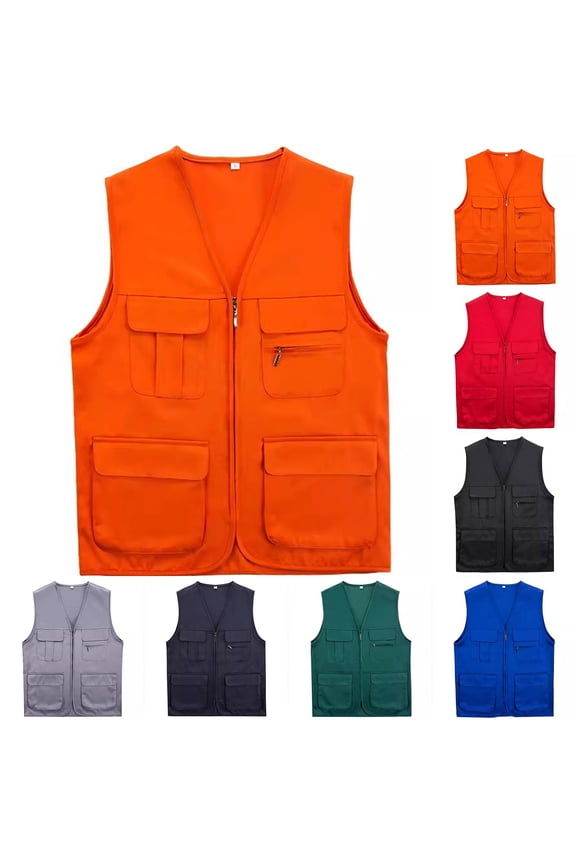 Work Contruction Utility Vest for Adults Men's Outdoor Safari Travel Cargo Vests Plus Size Zip Up Jackets Lightweight Sleeveless Jacket with Multi Pockets