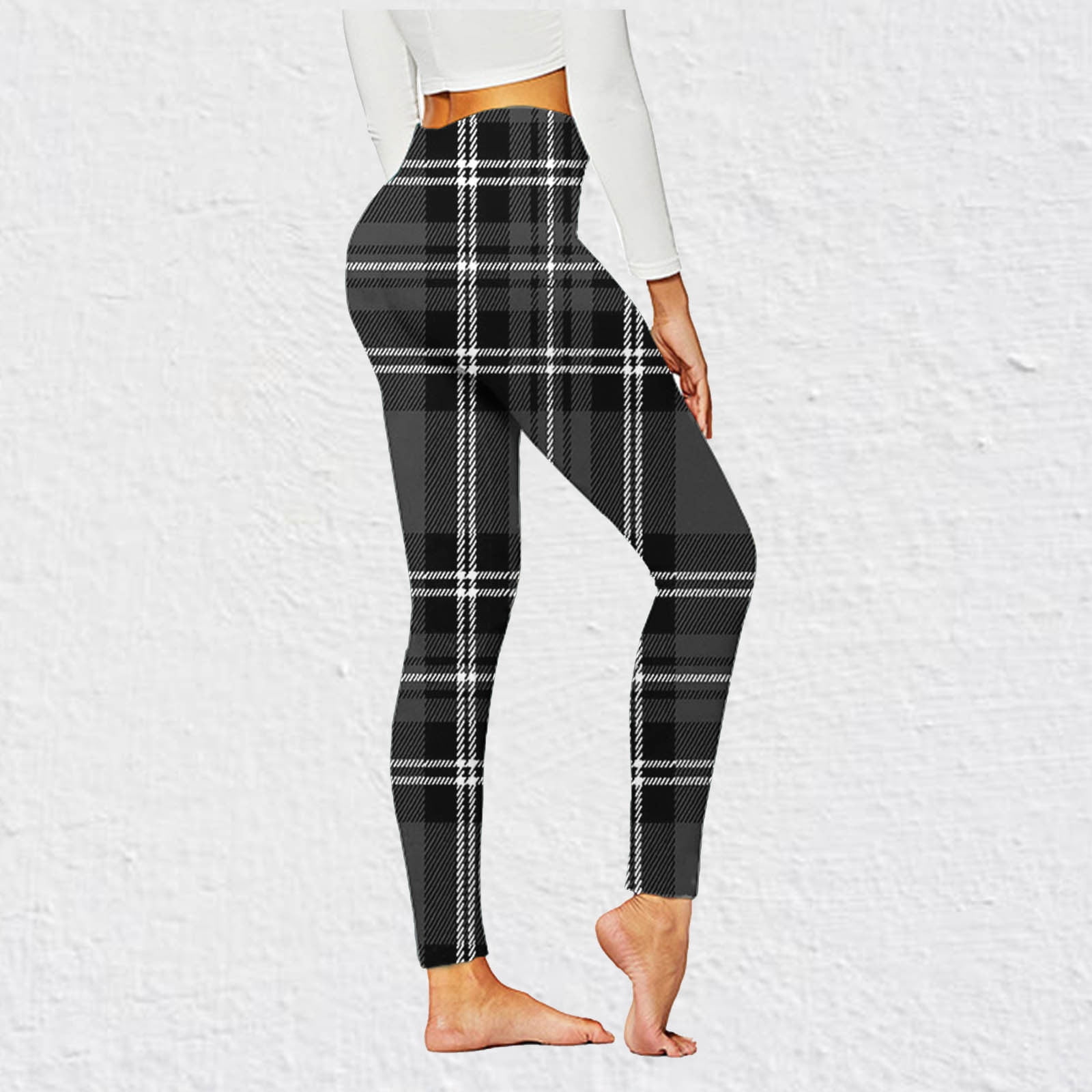 Aboser Workout Leggings for Women Buffalo Plaid Yoga Pants Seamless