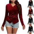 thumbnail image 1 of Aboser Wrap Tops for Women Party Evening Shirts Elegant Velvet Blouse Slim Fit V Neck Pullover Top Soft Long Sleeve Shirt Solid Color Casual Blouses, 1 of 8