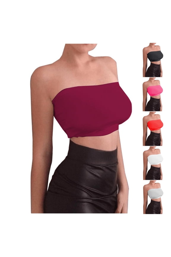 Y2K Tube Tops for Women Strapless Bandeau Tank Top Off the Shoulder Basic Tees Going Out Party Crop Tops Stretchy Slim Fit Tubes