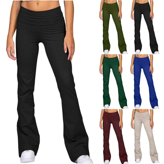 Aboser Yoga Pants for Women Tall Full Length Leggings Gym Fitness Workout Pants Solid Color Flared Leggings High Waist Joggers Pants Stretch Wide Leg Tights
